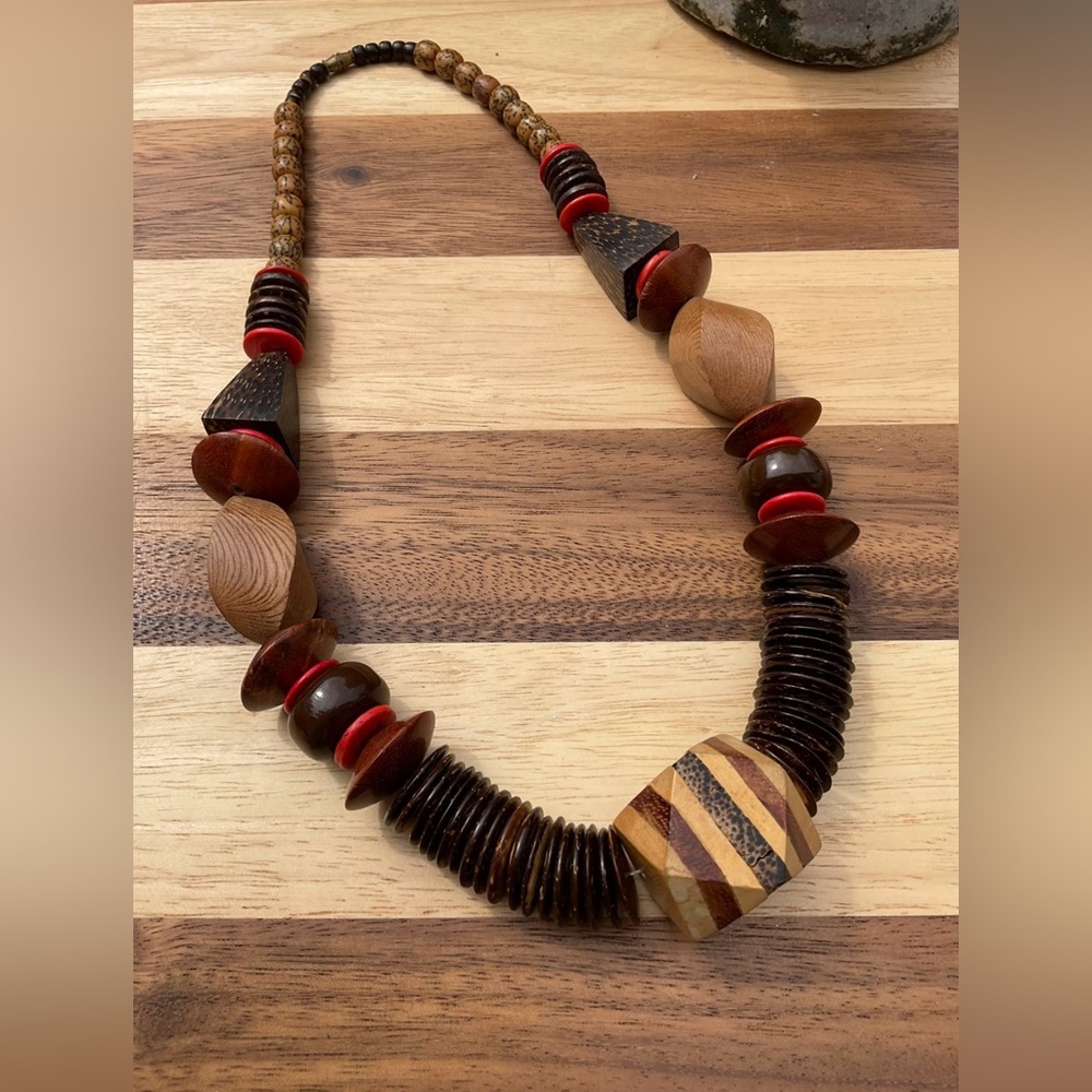 Wooden beaded one of a kind necklace